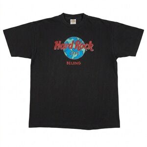 Vintage Hard Rock Cafe Beijing T-Shirt Mens XL Black Earth Graphic Rare 90s